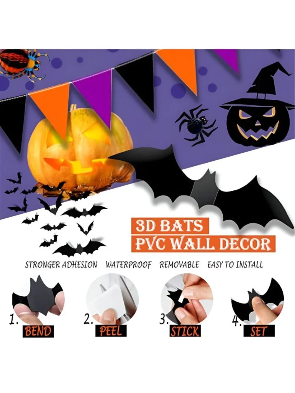 Happy Halloween Banner Indoor Outdoor HALLOWEEN Party Decoration Black Purple